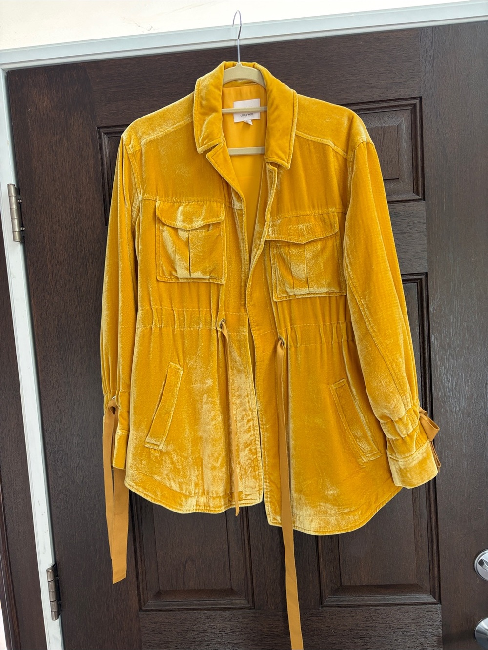 cinq a sept Mustard Velvet Drawstring Utility Jacket